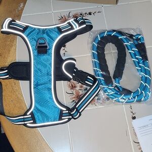 Brand new dog harness with matching leash. SIZE LARGE.